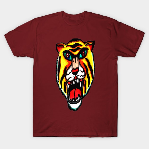 Psychadelic Fierce Tiger Head Design Tattoo T-Shirt by pitstopart